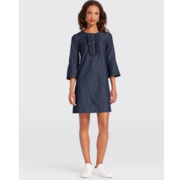 Draper James Chambray Ruffle Bell Sleeves Shift Dress - Picture 4 of 9